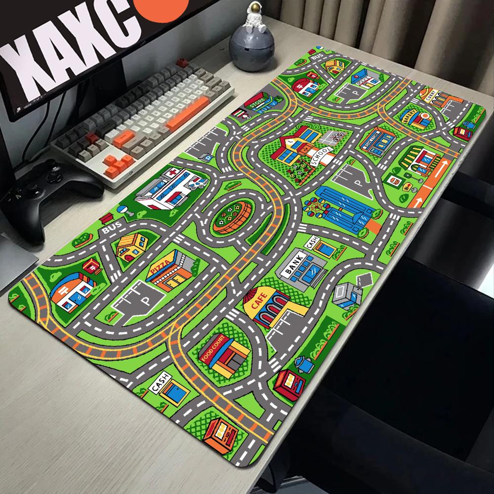 Desk Setup Gaming Pc - แผ่นรองเมาส์แผ่นรองปูโต๊ะขนาดใหญ่สำหรับเล่นเกมเมืองถนนเกมส์ PC ขนาด900x400แผ่นรองเมาส์สำหรับสำนักงานขนาด XXL