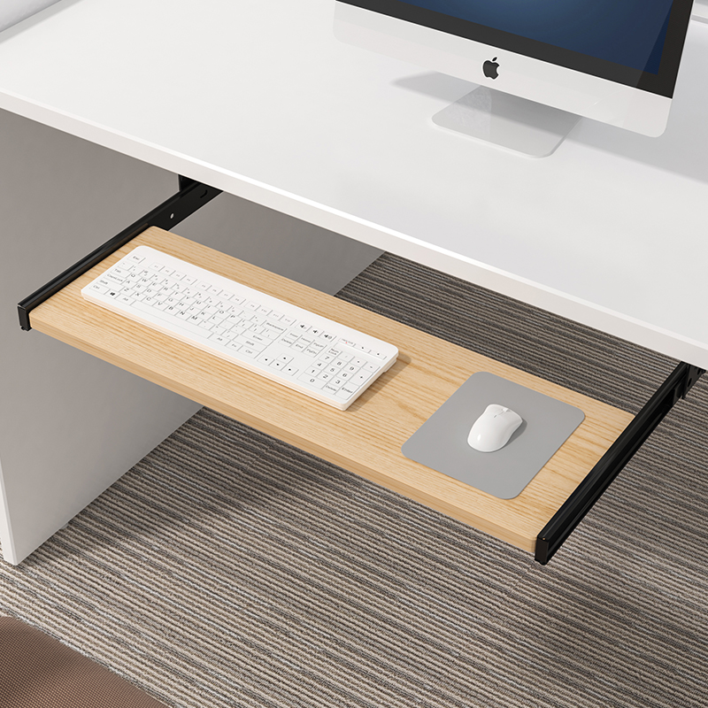 Desk Setup Living Room - ถาดวางคีย์บอร์ดไม้ใต้โต๊ะพร้อมรางเลื่อน แท่นวางเมาส์ ปรับความสูงได้ ดีไซน์แบบดึงออกได้ ประหยัดพื้นที่สำหรับการจัดวางในออฟฟิศ