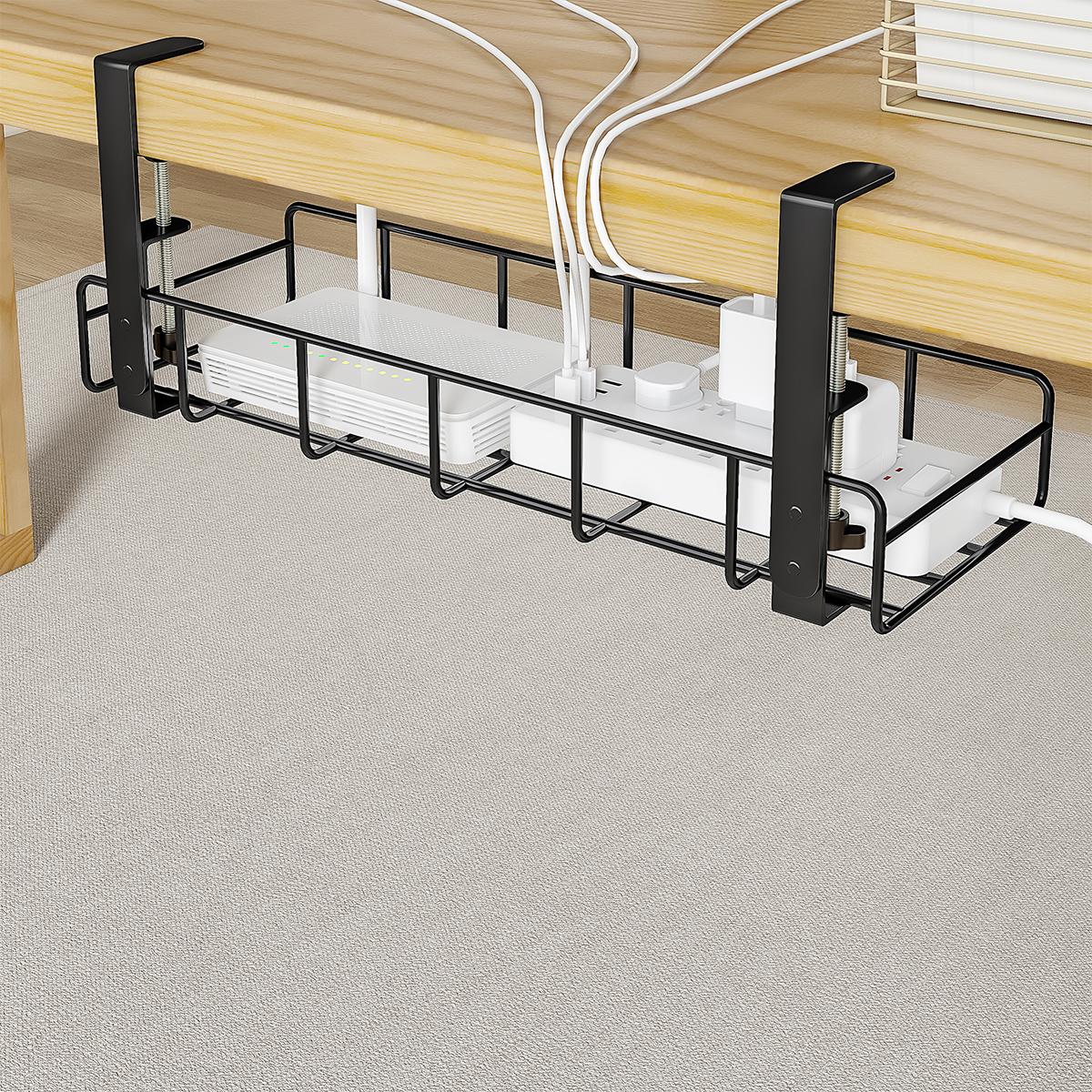 Desk Setup No Computer - ถาดจัดการสายเคเบิลใต้โต๊ะแบบไม่ต้องเจาะ ที่เก็บสายไฟโลหะแบบหนีบ ตะกร้าเก็บสายไฟแบบไม่ต้องเจาะ ที่ซ่อนสายเคเบิลสำหรับโต๊ะทำงานแบบยืน อุปกรณ์เสริมสำหรับคอมพิวเตอร์พีซี เกมมิ่ง