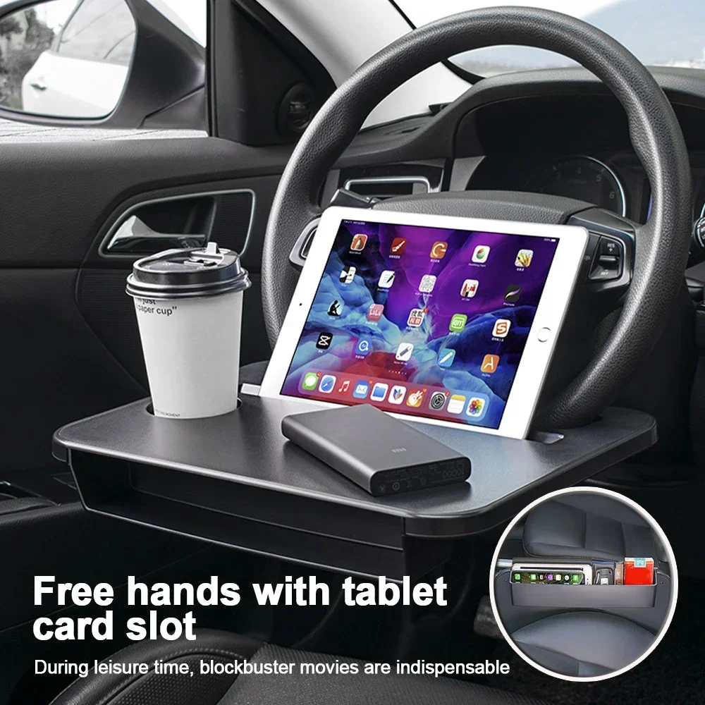 Desk Setup Equipment - ถาดวางของอเนกประสงค์ในรถยนต์ โต๊ะวางแล็ปท็อป ที่วางของบนพวงมาลัย ใช้สำหรับกินข้าว ทำงาน โต๊ะทานอาหาร