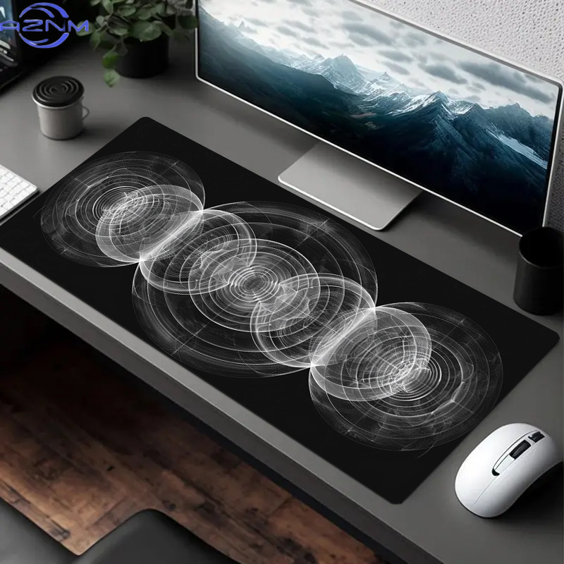 Desk Setup Or Set Up - แผ่นรองเมาส์ลายเกลียวสีดำและสีขาวขนาดใหญ่ - แผ่นรองโต๊ะโพลีเอสเตอร์มีสไตล์สำหรับสำนักงาน เกมมิ่ง หรือการจัดวางพื้นที่ทำงานที่บ้าน