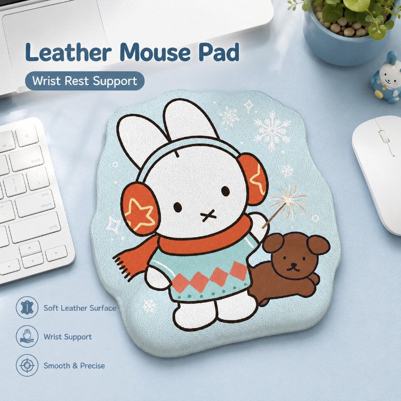 Desk Setup Designer - แผ่นรองเมาส์หนังลายมิฟฟี่พร้อมที่รองข้อมือ แผ่นรองโต๊ะคอมพิวเตอร์ขนาดเล็ก ออกแบบเพื่อรองรับข้อมือสำหรับการใช้งานกับแล็ปท็อป คอมพิวเตอร์ตั้งโต๊ะ และโต๊ะทำงานในสำนักงาน