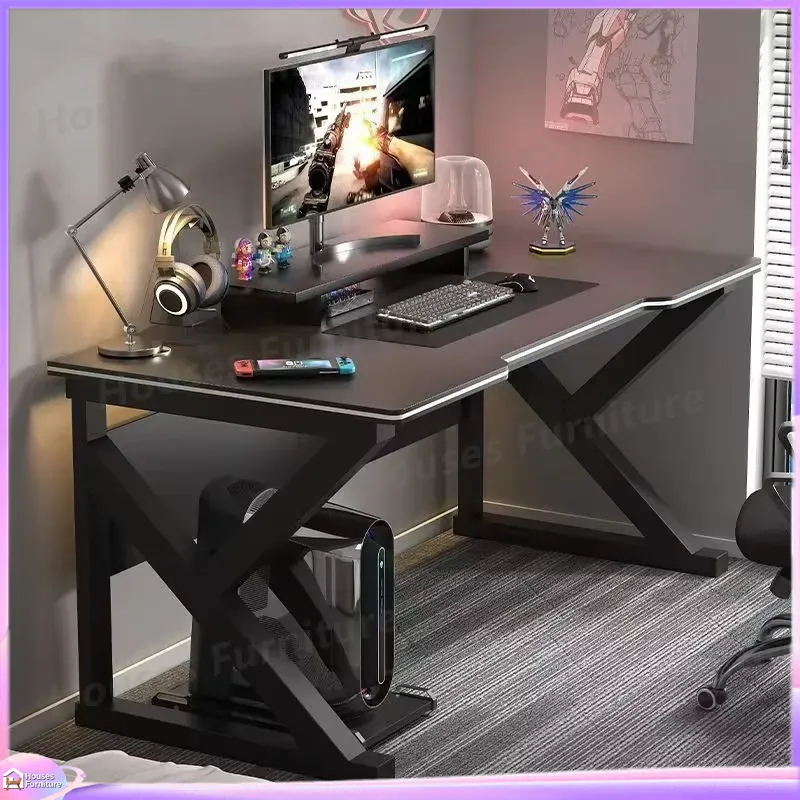Desk Setup Gaming Pc - โต๊ะเกมมิ่งคาเฟ่เมทัลสีดำ โต๊ะคอมพิวเตอร์ MDF สำหรับติดตั้งพีซี โต๊ะทำงานตามหลักสรีรศาสตร์ พร้อมระบบจัดการสายเคเบิล