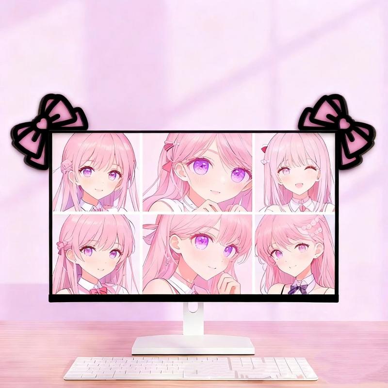 Desk Setup Wood - โบว์ไม้ตกแต่งหน้าจอ 1/2 ชิ้น น่ารัก สไตล์ 2D