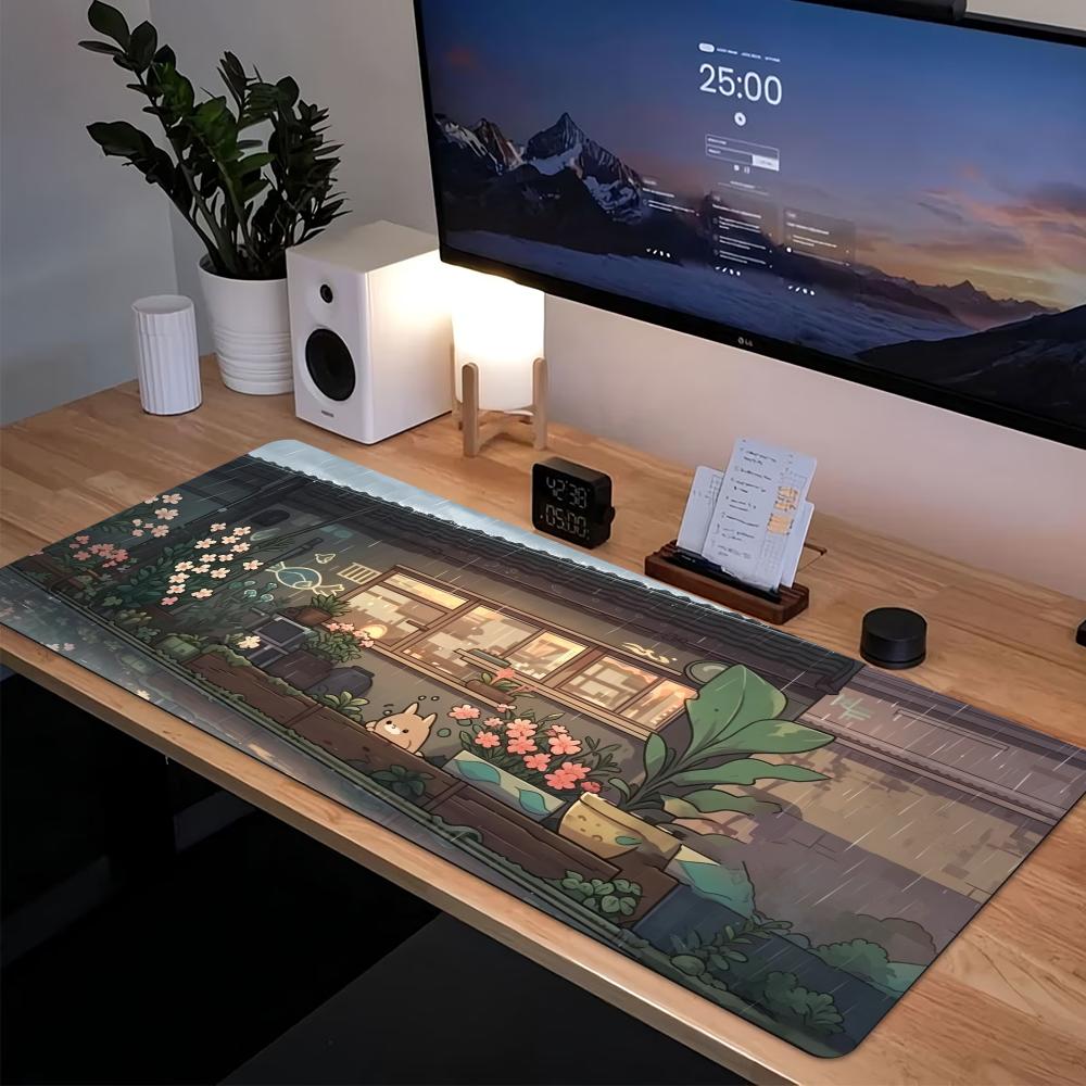 Desk Setup Gaming Pc - แผ่นรองเมาส์เกมมิ่งขนาดใหญ่ลายอนิเมะสุดน่ารัก ฐานยางกันลื่น สำหรับตกแต่งโต๊ะคอมพิวเตอร์และแล็ปท็อป