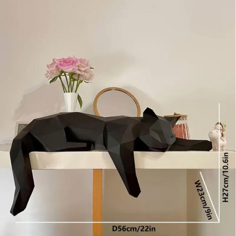 Desk Setup Black - รูปปั้นแมวขาวดำ - ของตกแต่งห้องสไตล์โมเดิร์นรูปทรงเรขาคณิต สำหรับตกแต่งบ้าน สำนักงาน วางบนโต๊ะ