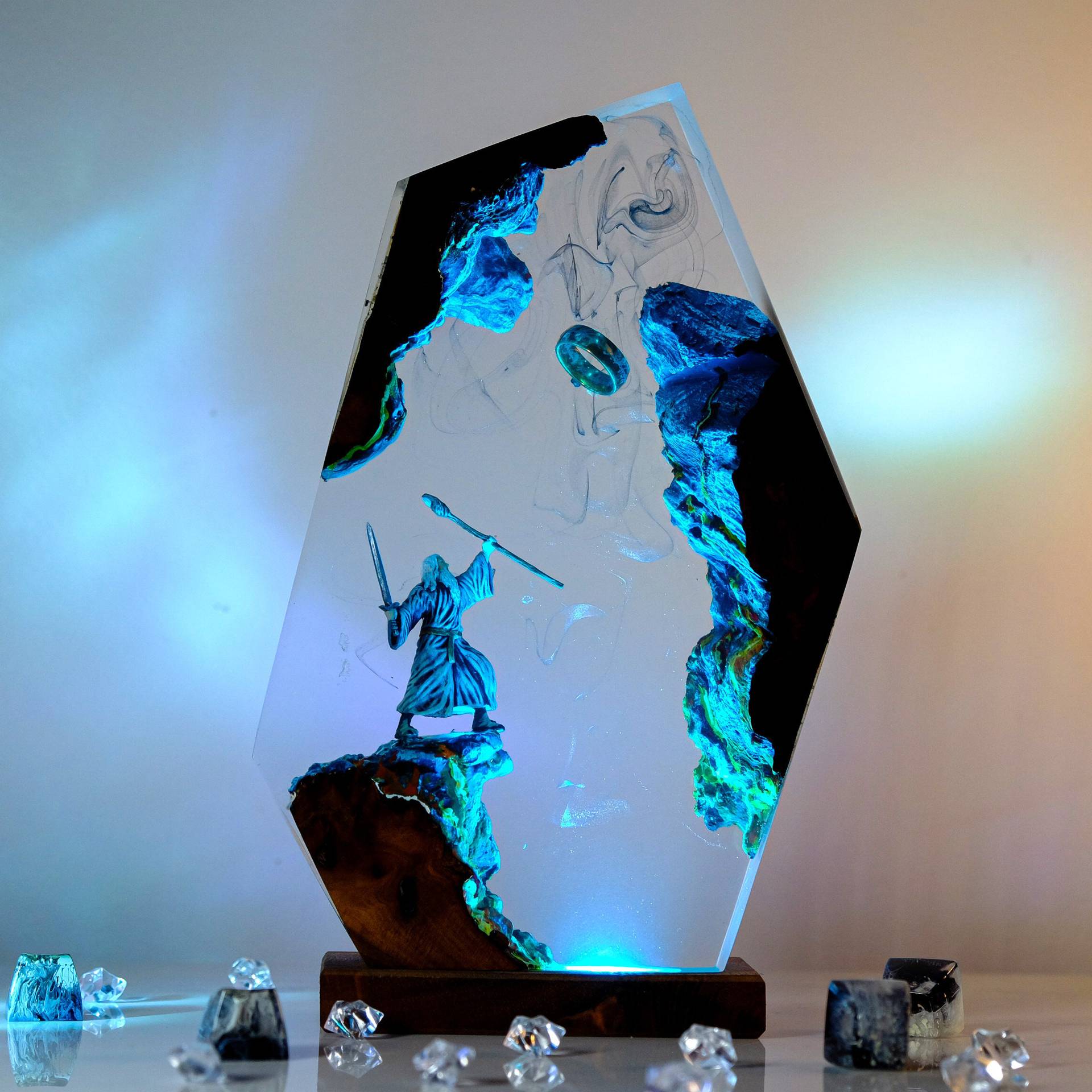 Desk Setup Light - โคมไฟเรซิ่นรูปฉากภาพยนตร์ แหวนมหัศจรรย์ แสงสีสันสวยงาม ไฟกลางคืน ตกแต่งบ้าน สไตล์ศิลปะสร้างสรรค์