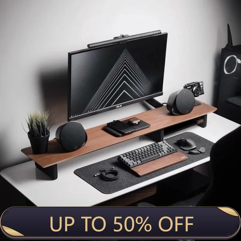 Desk Setup Living Room - ชั้นวางเพิ่มความสูงสำหรับจอภาพ Z1 สำหรับโต๊ะทำงานหรูหราในสำนักงาน ชุดติดตั้งสำหรับห้องอีสปอร์ต ขาตั้งจอภาพไม้พร้อมช่องเก็บของ
