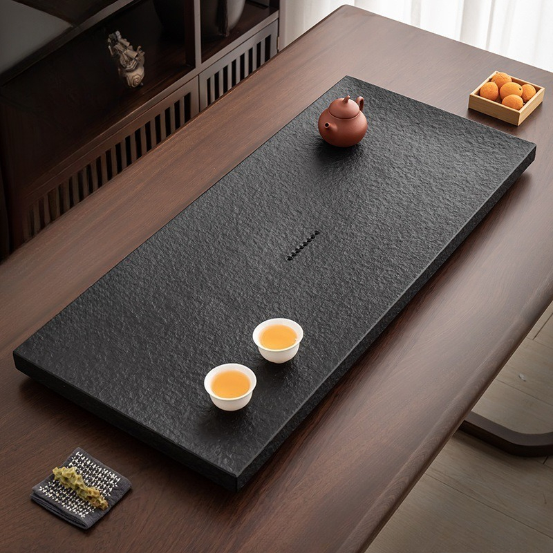 Desk Setup Black - ถาดชาหินสีดำธรรมชาติ ชุดชงชาจีนกังฟูสำหรับวางบนโต๊ะในห้องนั่งเล่น ของตกแต่งโต๊ะชาแบบดั้งเดิมสำหรับบ้าน