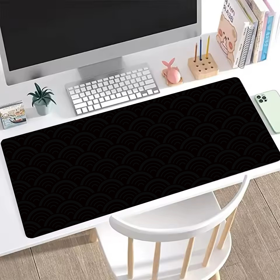 Desk Setup Black - แผ่นรองเมาส์ลายคลื่นทะเลสีดำ ขนาดใหญ่ ฐานยางกันลื่น อุปกรณ์เสริมสำหรับโต๊ะคอมพิวเตอร์ แผ่นรองเมาส์สำหรับสำนักงานและเกมเมอร์ แผ่นรองคีย์บอร์ด
