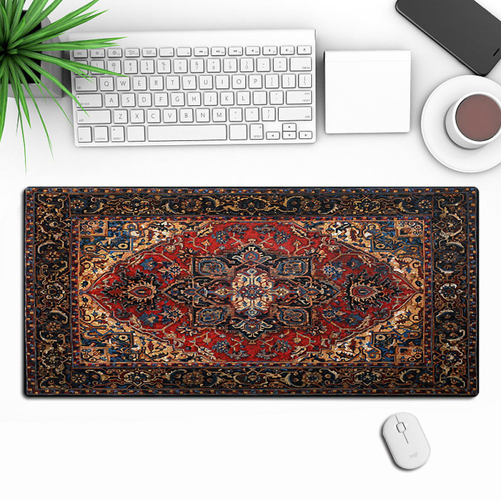 Desk Setup Designer - แผ่นรองเมาส์ขนาดใหญ่ลายอารบิก แผ่นรองโต๊ะกันลื่นพร้อมฐานยาง แผ่นรองคีย์บอร์ด พรมตกแต่งสำหรับการเล่นเกมและการตกแต่งบ้านหรือสำนักงาน
