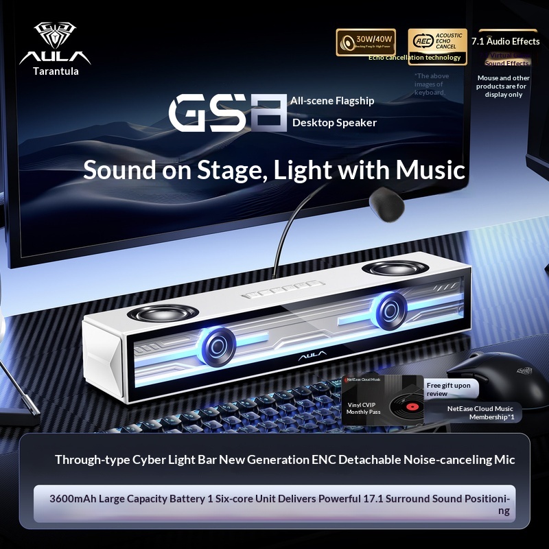 Speaker Desk Setup - อูล่า จีเอส 8 ลำโพงสำหรับเล่นเกมคอมพิวเตอร์เดสก์ท็อปซาวด์บาร์ RGB แบ็คไลท์บลูทูธแบบมีสาย