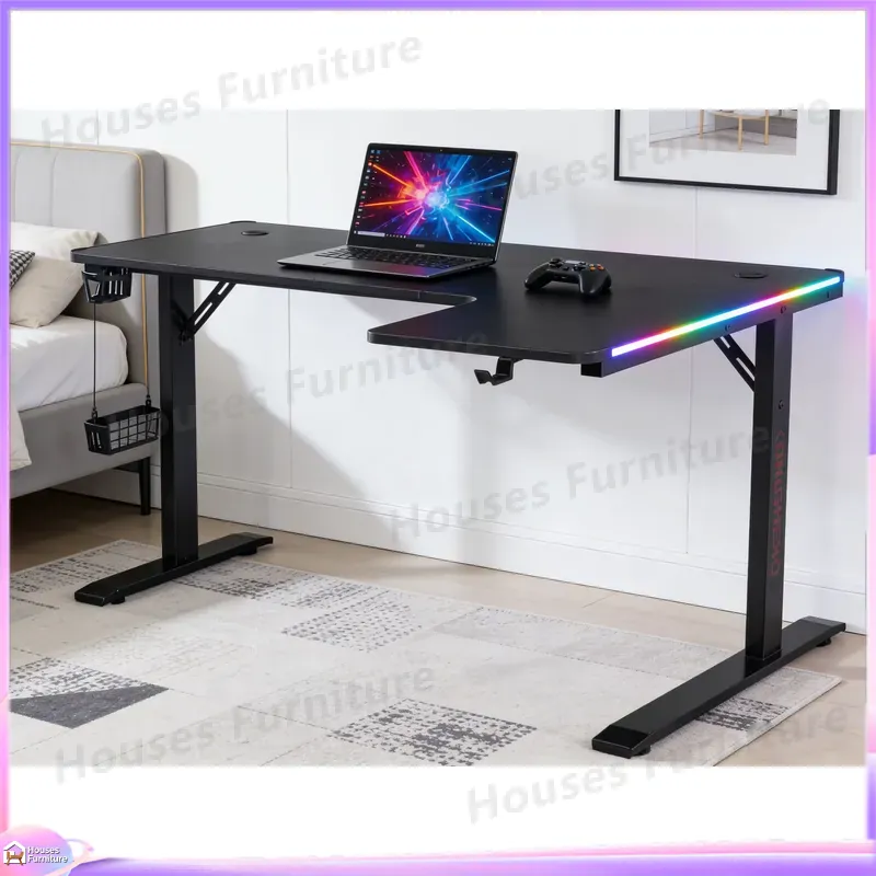 Desk Setup Gaming Pc - โต๊ะเกมมิ่งขนาดใหญ่ 160 ซม. พร้อมไฟ LED โต๊ะคอมพิวเตอร์ตามหลักสรีรศาสตร์สำหรับอีสปอร์ต