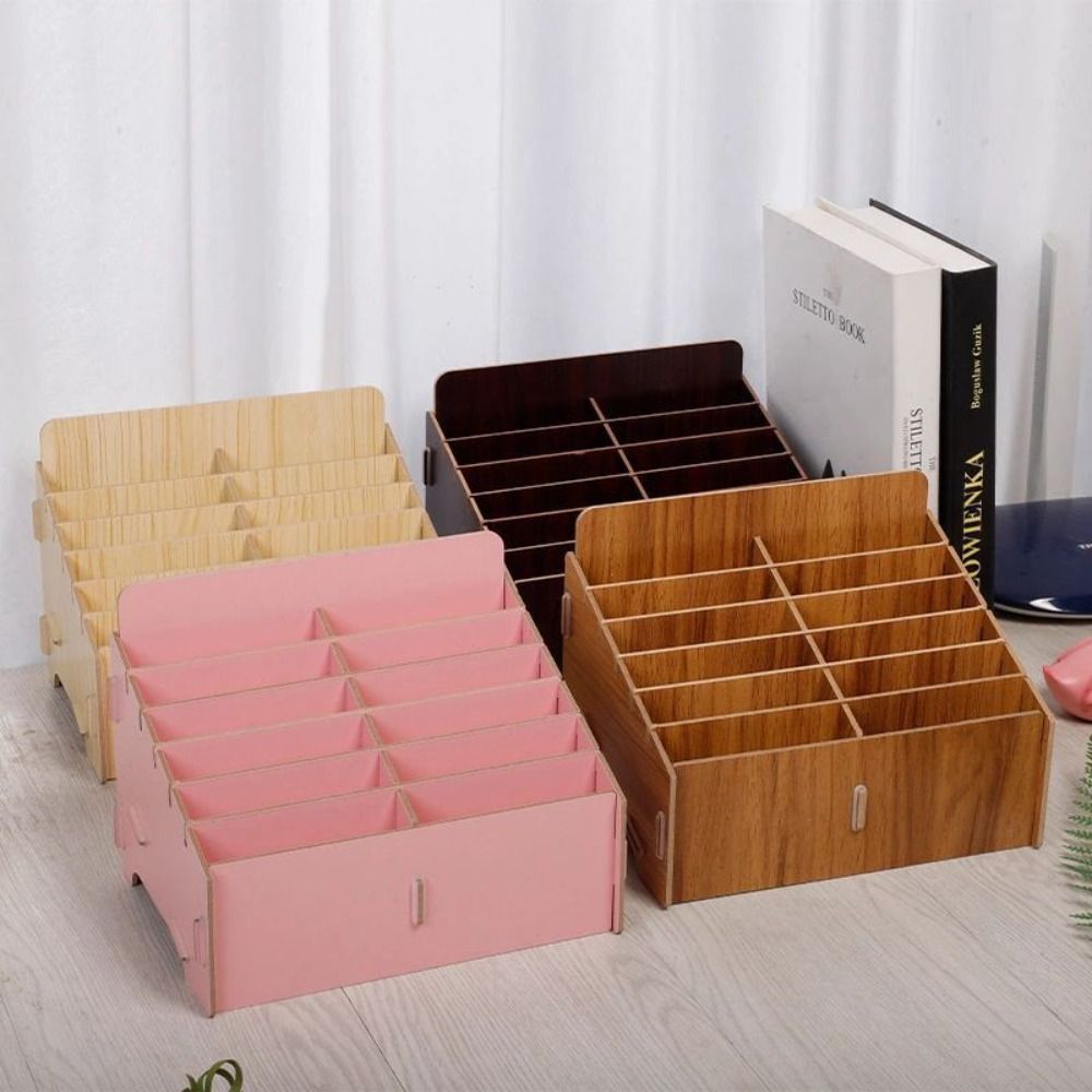 Desk Setup Wood - กล่องเก็บโทรศัพท์แบบ 12/24/36/48 ช่อง ที่วางโทรศัพท์ไม้แบบหลายช่อง ถอดประกอบได้ ติดตั้งง่าย