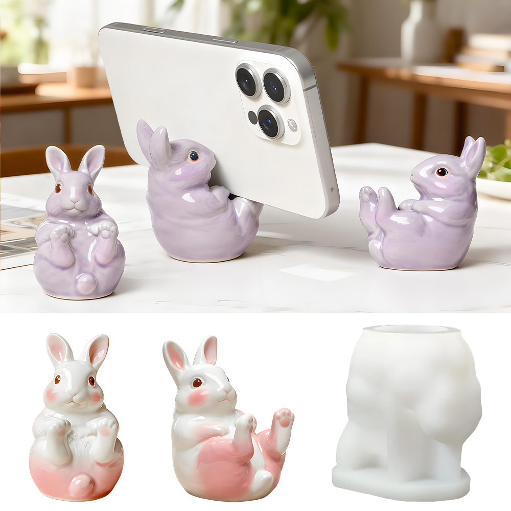 Desk Setup Cute - ที่วางโทรศัพท์มือถือรูปกระต่ายน่ารัก ทำจากซิลิโคน DIY เรซิ่นอีพ็อกซี่ รูปปั้นสัตว์ ที่วางโทรศัพท์มือถือ