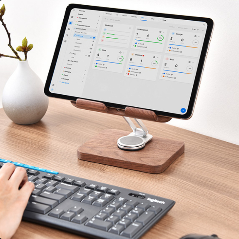 ขาตั้ง iPad วอลนัทสีดําพร้อม 3 - Desk Setup Living Room บทวิจารณ์และราคา