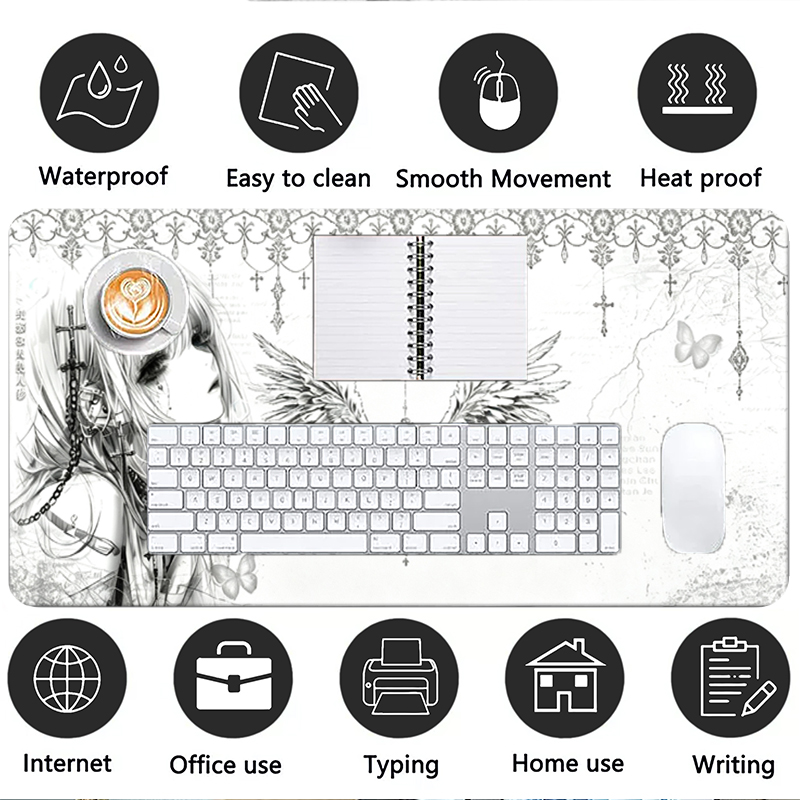 แผ่นรองเมาส์หนังสีดำสีขาวอะนิเ - Desk Setup Black บทวิจารณ์และราคา